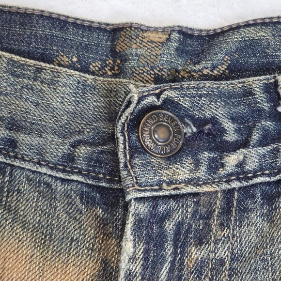 7 For All Mankind Designer Denim Cutoff Shorts – Blue Raw Hem Mid Rise Sz 25 - Picture 12 of 14